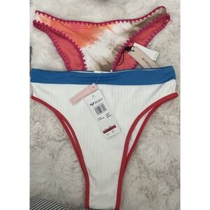 Lot X2 Roxy Hello July High Cut BCBG Bikini Swim Bottoms Small